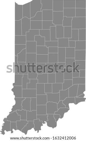 Gray Outline Counties Map of US State of Indiana