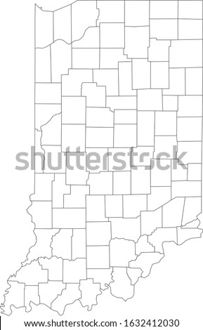 White Outline Counties Map of US State of Indiana