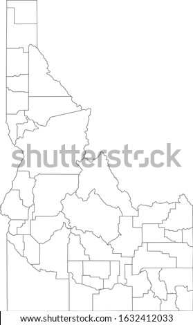 White Outline Counties Map of US State of Idaho