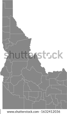 Gray Outline Counties Map of US State of Idaho