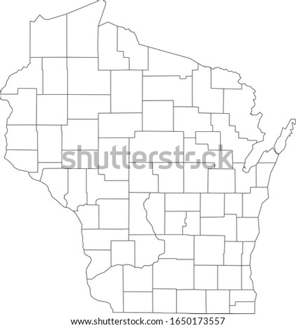 White Outline Counties Map of US State of Wisconsin