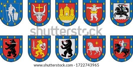 Set Collection of Lithuanian Counties Coat of Arms