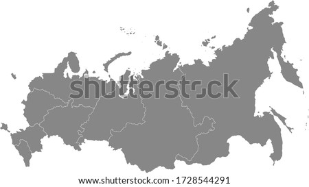 Grey Federal Districts Map of Eurasian Country of Russia