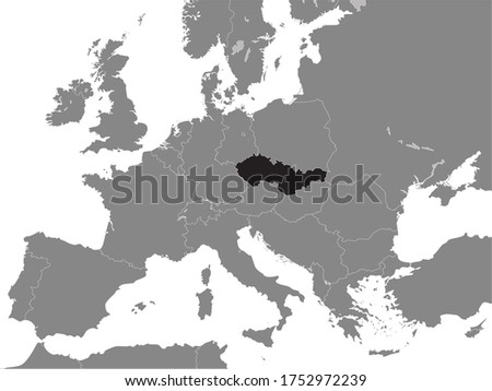 Black Flat Map of Czechoslovak Socialist Republic - Czechoslovakia (year 1956–1990) inside Gray Map of European Continent Photo stock © 