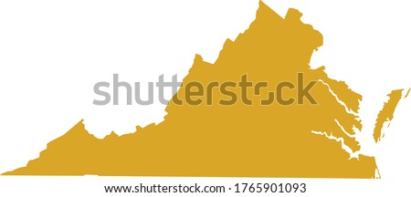 Golden Map of US Federal State of Virginia (Old Dominion, Mother of Presidents)