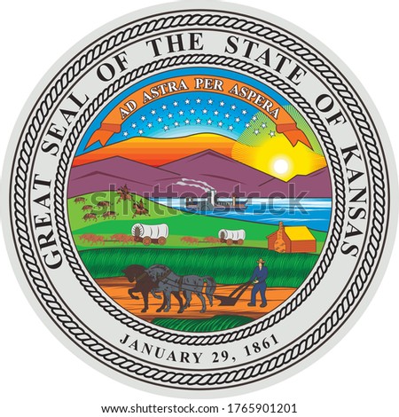 Great Seal of US Federal State of Kansas (The Sunflower State)