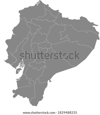 Grey Blank Flat Provinces Map of the South American Country of Ecuador