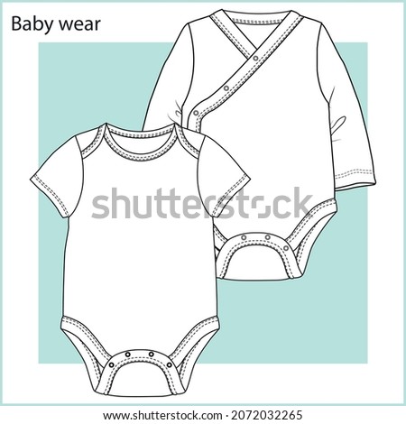 Baby clothing vector flat sketch, Baby girl fashion design VECTOR. You can use it as a base in your collection, color it as you wish and place your print pattern. baby romper