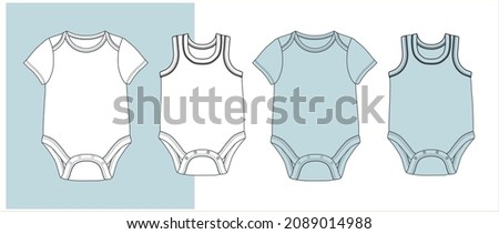 Set of isolated fashion flat sketch for baby. Baby rompers, bodysuit vector. Baby clothes set vector illustration