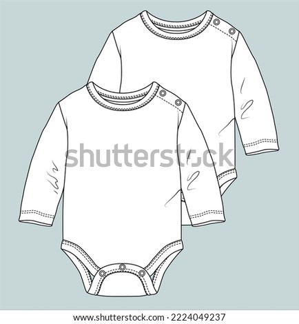 Baby Long Sleeve Bodysuit vector illustration, baby bodysuit flat drawing, Baby Bodysuit flat sketch