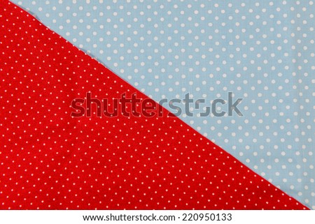 Close up blue cloth with a white circle and red cloth, pattern background