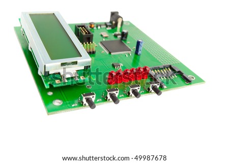 Electronic board with chip isolated on white