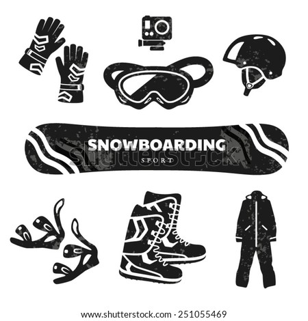 Vector set of snowboarding equipment