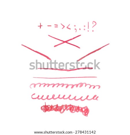 Vector illustration of hand drawn lines and punctuation marks made with red pencil for your design