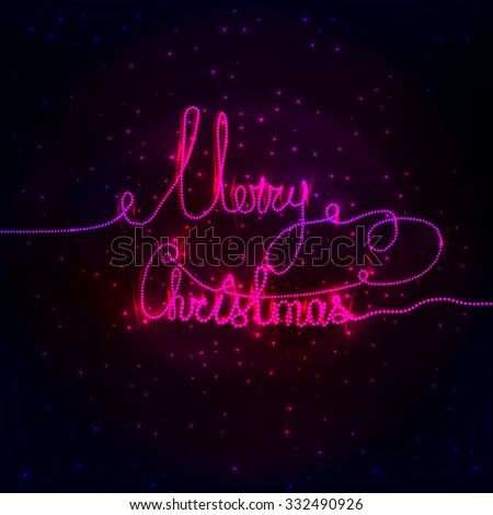 Vector Illustration Of Glowing Hand Written Text &quot;Merry Christmas&quot; On Dark Background With