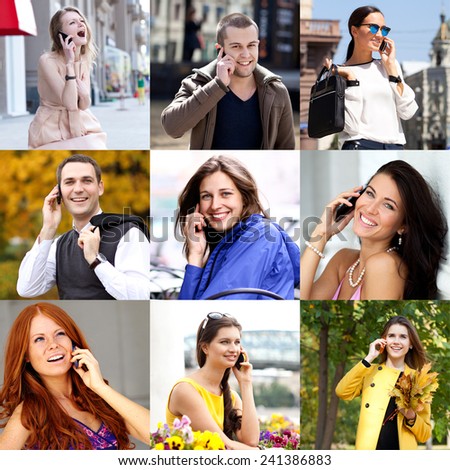 Happy people calling by mobile phone