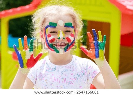 Similar – Image, Stock Photo Funny girl showing dirty hands