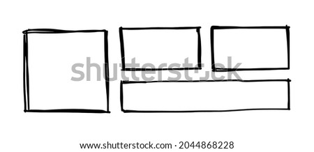 Hand-drawn squares and rectangles. Set of drawn vector bold frames. Stock illustration of arbitrary geometric borders isolated on white background.