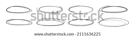 Set of doodle ellipses. Scribble ovals, bubbles to circle and highlight text. Handwriting horizontal ellipses isolated on white background.