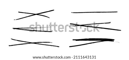 Grunge strikethrough isolated. Set of scribble sweeping underlines. Graphic elements to highlight text. Vector illustration of rough brush strokes isolated on white background.