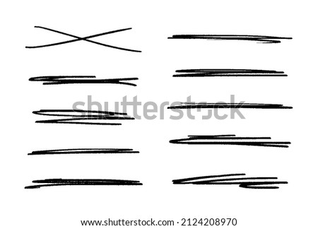 Quick underlines or strikethrough text. Sketch underline or cross out isolated stripes. Vector illustration isolated on white background.