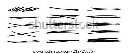 A set of strikethrough underlines. Brush stroke markers collection. Vector illustration of crossed scribble lines isolated on white background.