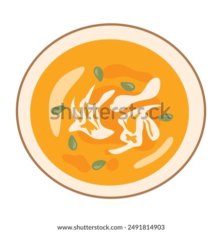 Similar – Image, Stock Photo Pumpkin creamy soup served on green leaf