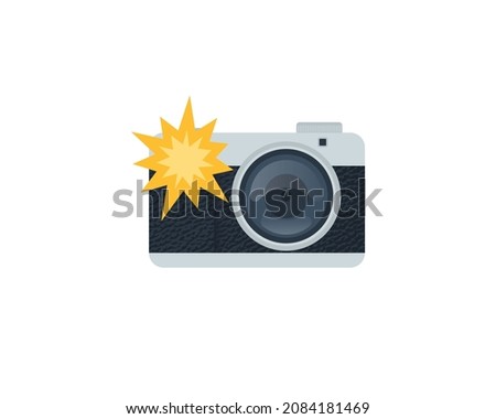 Camera with flash light vector isolated icon. Photo camera emoji illustration. Camera vector isolated emoticon