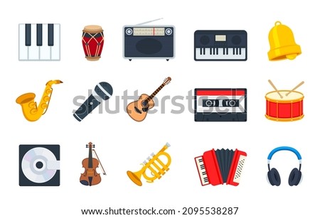 Music instruments color icon set. Vector Music emoji illustration collection