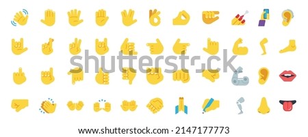 Set of hands Emoji and symbols. Set of hand emoticon and human body parts isolated on white background. All hand emojis