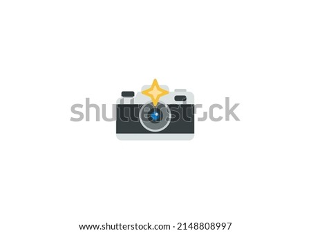 Photo camera with Flash Vector Isolated Emoticon. Camera Icon