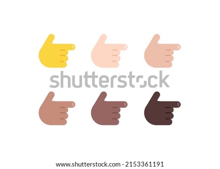 All Skin Tones Backhand Index Pointing Right Gesture Emoticon Set. Backhand Index Pointing Right Emoji Set