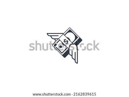 Money with Wings Vector Isolated Emoticon. Money Transfer Icon