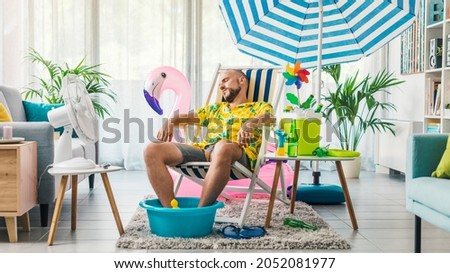 Similar – Image, Stock Photo Man chilling on deckchair in sunshine