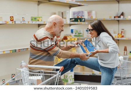 Similar – Image, Stock Photo Empty pasta shelves in the supermarket