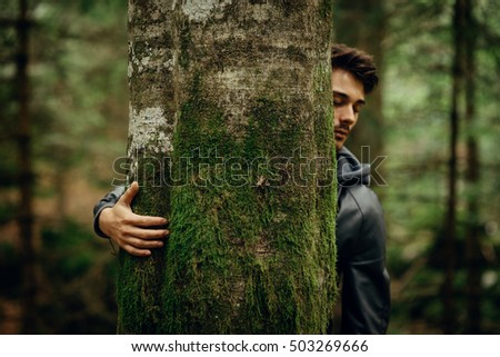 Similar – Image, Stock Photo Man embraces tree Tree hug