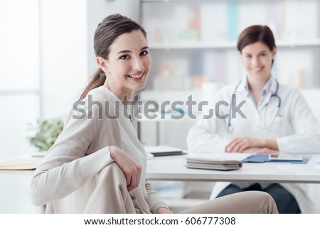 Similar – Image, Stock Photo Positive female patient sitting on bed in hospital