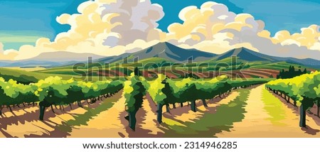 Rural landscape with a beautiful view of distant fields and hills vector illustration