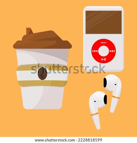 vector illustrations of items such as coffee mugs, and ipods.