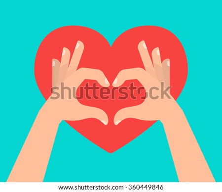 Two hands making heart sign. Love, romantic relationship concept. Isolated vector illustration flat style.