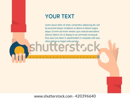 Men's hands hold a measuring tape. Construction, engineering, repair concept. Isolated vector illustration flat design. Template for your text