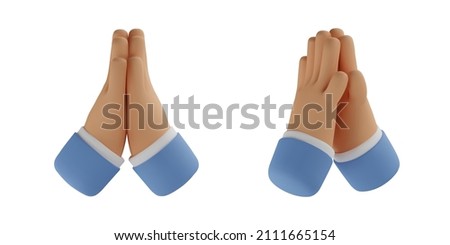 3d hand pray icon. Prayer vector cartoon arm render. Hope gesture. Realistic illustration for social media