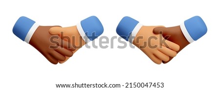 3d hand shake icon gesture. Unity diverse partnership concept. Vector cartoon handshake clip art. Realistic render deal illustration for social media