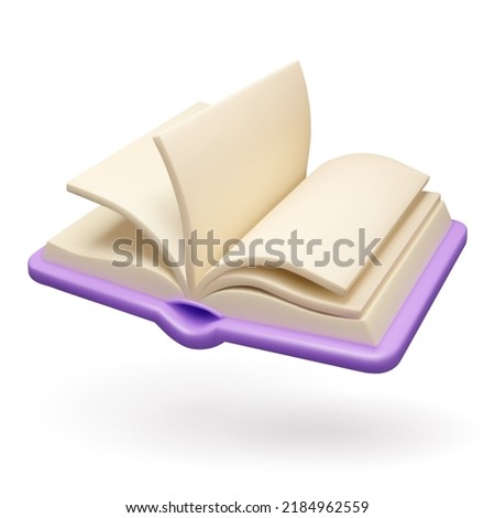 3d book icon. Vector render open handbook isolated on white background. Diary with blank pages, online education