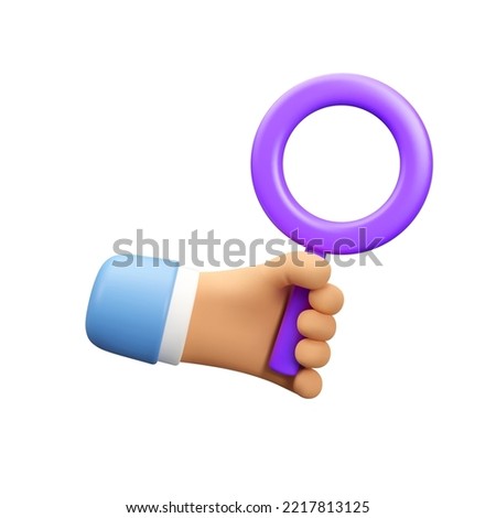 3d hand with magnifying glass icon. Search concept. Vector magnifier illustration isolated on white background