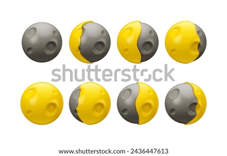 Vector 3d moon phases icon set. Lunar calendar design elements, isolated on white background. Cute cartoon planet emoji collection