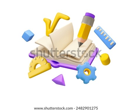 Mathematics class vector 3d icon. Back to school cartoon design isolated. Geometry and algebra education illustration.