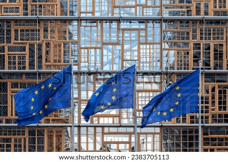 Similar – Image, Stock Photo Three EU Flags waving in front of the European Union Commission building in Brussels, Belgium