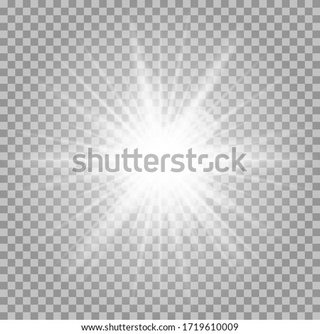 White glowing light burst explosion transparent. Vector illustration for cool effect decoration with ray sparkles. Bright star. Transparent shine gradient glitter, bright flare. Glare texture.