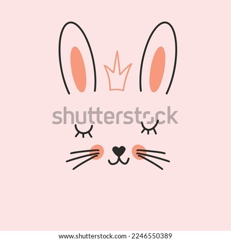 Cute Rabbit face. Cartoon animal simple portrait, vector illustration.
